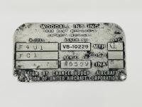 CHANCE VOUGHT CORSAIR AIRCRAFT IDENTITY PLATE:&nbsp;Chance Vought 'Corsair' Aircraft Identity Plate [Location: Sydney]