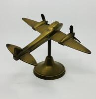 DE HAVILLAND MOSQUITO MODEL: De Havilland 'Mosquito' Fighter/Bomber Model 20cm wingspan, solid brass on base [Location: Sydney] - 2