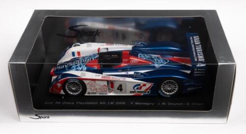 AUDI R8: A 1:18 scale Audi R8 Oreca model, #4 as finished in 4th place Le Mans 2005, in full Playstation Gran Turismo 4 livery