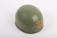 PUDDING-BASIN HELMET: A circa 1950s Cromwell 'Douglas L.O.M' applied logo, pudding-basin&nbsp;helmet, with neck leather&nbsp;[Location: Melbourne]