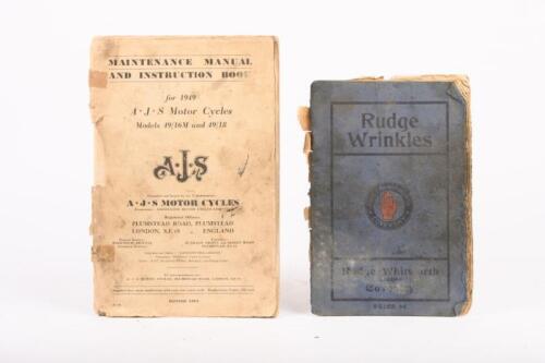 A.J.S: Two softcover books including a 'A.J.S Maintenance Manual And Instructions Book' and a 'Rudge Wrinkles - Rudge Whitworth Limited Coventry' both in used condition [Location: Melbourne]