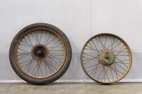 BSA WHEELS: Two motorcycle wheels believed to be a BSA Bantam and a BSA C11 250 (green)