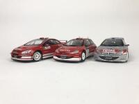 PEUGEOT: Three 1:18 scale Peugeot rally cars produced by AutoArt (NB description)