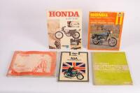 MOTORCYCLE SERVICING MANUALS: A selection of five motorcycle books including a 'BSA Service - Repair Handbook 650cc Twins 1963-1972' by Clymer Publications, a 'Honda Servicing Motorcycles XL250 - XL350' by Cycleserv Publications and three others [Location