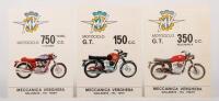 MV AGUSTA: A collection of 5 pieces of MV Agusta&nbsp;paperwork, a full 4 page fold out of the 750cc sport, a double sided 350 bicilindrica GT/Scrambler, plus 3 smaller double sided 150cc, 350cc, 750cc sport brochures, all in very good condition, printed in It