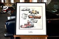 FRANK GARDNER: A framed print of Frank Gardner by artist Brian Caldersmith, presented to the driver by the HSRCA in recognition of his contribution to motor sport, 53cm x 58cm [Location: Sydney] - 3