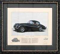 JOHN FRANCIS: Limited edition framed and glazed print (one of 250) depicting the Jaguar XK120, signed by Stirling Moss, Norman Dewis and the artist, 56cm x 74cm [Location: Sydney]