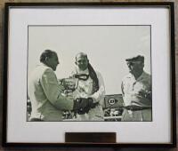 FRANK GARDNER: A framed photograph of Frank Gardner receiving the Hordern Trophy at Warwick Farm in 1977, 51cm x 44cm [Location: Sydney]