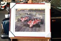 MICHAEL TURNER: Limited edition framed and glazed print (114/250) of the Ferraris of Gilles Villeneuve and Didier Pironi at the 1982 San Marino Grand Prix, signed by the artist, 60cm x49cm [Location: Sydney] - 3