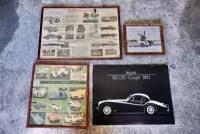 JAGUAR: Four pictures including a framed photograph of the Jaguar Mark V Drophead (43 x 38cm), poster on board XK120 FHC *80 x 60cm), framed poster &lsquo;The New &ldquo;XK&rdquo; Jaguar&rsquo; (90 x 65cm) and framed poster &lsquo;The Changing Shape of the Sporting Jaguar&rsquo; (58 x 64cm)
