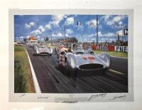 NICHOLAS WATTS: A limited edition (466/500) unframed print titled &lsquo;Summer of &rsquo;54&rsquo; by Nicholas Watts depicting the Mercedes-Benz W196 Streamliner at the 1954 French Grand Prix, signed by Juan Manuel Fangio and other drivers, with a Certificate of Authentic