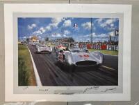 NICHOLAS WATTS: A limited edition (466/500) unframed print titled &lsquo;Summer of &rsquo;54&rsquo; by Nicholas Watts depicting the Mercedes-Benz W196 Streamliner at the 1954 French Grand Prix, signed by Juan Manuel Fangio and other drivers, with a Certificate of Authentic - 2