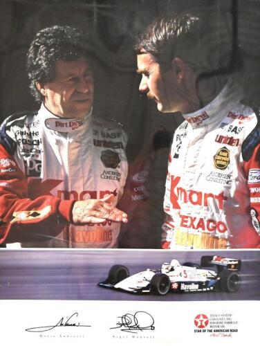 UNFRAMED POSTER: Signed by Mario Andretti and Nigel Mansell, with a Certificate provided, 46cm x 61cm [Location: Sydney]
