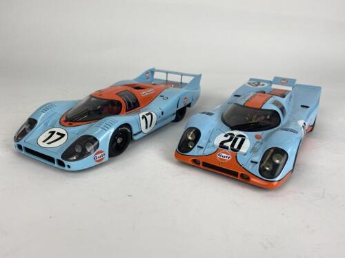PORSCHE: Pair of 1:18 Gulf-Porsche 917 racing cars produced by AutoArt (NB description)
