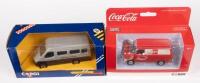 CORGI FORD TRANSIT: A pair of Ford transit van models, a British airways livery on an older release from Corgi toys, model number C676/7 and a Coca Cola liveried van also from Corgi toys