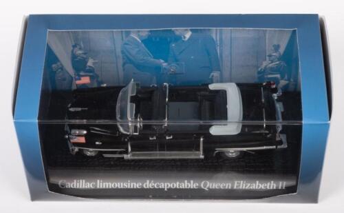 CADILLAC: A 1:43 scale Cadillac limousine model, part of the presidential cars collection, this replica as used for Queen Elizabeth II