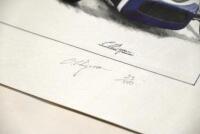 CHRIS DUGGAN: Ten unframed prints by Chris Duggan depicting Grand Prix drivers Peter Collins, Graham Hill, Jim Clark, Stirling Moss, Jochen Rindt and Gilles Villeneuve, each numbered and signed by the artist, one piece signed by Stirling Moss, various siz - 4