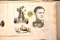 CHRIS DUGGAN: Ten unframed prints by Chris Duggan depicting Grand Prix drivers Peter Collins, Graham Hill, Jim Clark, Stirling Moss, Jochen Rindt and Gilles Villeneuve, each numbered and signed by the artist, one piece signed by Stirling Moss, various siz - 6