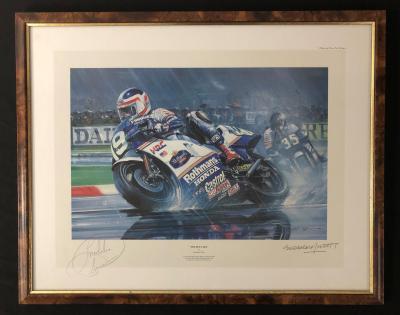 SPENCER: A Nicholas Watts print commerating Freddie Spencer taking the 1985 250cc and 500cc World Titles. Freddie Spencer signature