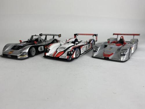 AUDI: Three 1:18 Audi Le Mans race cars (NB description)