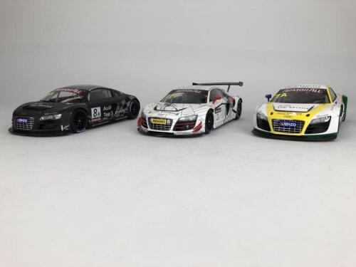 AUDI: Three 1:18 scale Audi Quattro GmbH racing cars produced by Spark (NB description)