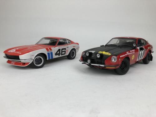 DATSUN: Two 1:18 scale Datsun Fairlady Z racing cars produced by Kyosho (NB description)