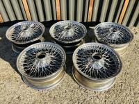 JAGUAR WIRE WHEELS: A set of five Jaguar chrome wire wheel rims from a V12 E-type [Location: Sydney]