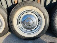 JAGUAR MK II STEEL WHEELS: A set of five Jaguar Mk II steel wheels and tyres, complete with chrome hub caps and dress rings [Location: Sydney] - 3