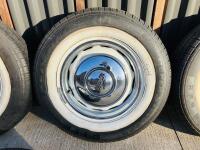JAGUAR MK II STEEL WHEELS: A set of five Jaguar Mk II steel wheels and tyres, complete with chrome hub caps and dress rings [Location: Sydney] - 4
