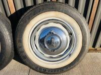 JAGUAR MK II STEEL WHEELS: A set of five Jaguar Mk II steel wheels and tyres, complete with chrome hub caps and dress rings [Location: Sydney] - 5
