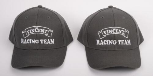 VINCENT: A pair of grey 'The Vincent Racing Team' caps, adjustable, One size fits most' [Location: Melbourne]