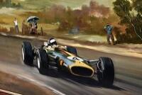 DION PEARS (British, 1929-1985): oil on canvas. Jim Clark winning the 1968 South African Grand Prix in his Lotus 49, framed and signed by the artist in the lower margin [Location: Sydney] - 3