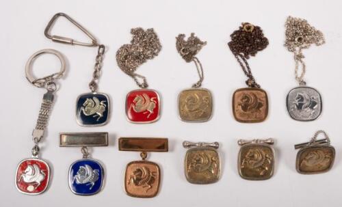 PEGASUS: A group of Pegasus like form lapel pins and necklaces, some marked 925 sterling silver