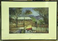 PRO HART: Two framed Pro Hart items including Rolls Royce Australian Tribute printed hand signed by Pro Hart 'Pro Hart 2001 Federal Rally' and a print titled Australian Formula One Grand Prix&nbsp;'The Chicane', largest measures 46cm high, 64cm wide - 3