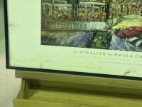 PRO HART: Two framed Pro Hart items including Rolls Royce Australian Tribute printed hand signed by Pro Hart 'Pro Hart 2001 Federal Rally' and a print titled Australian Formula One Grand Prix&nbsp;'The Chicane', largest measures 46cm high, 64cm wide - 5