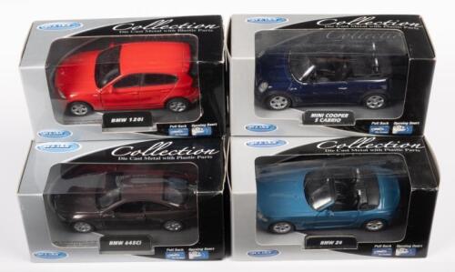 BMW Z4 MINI: A collection 4 pull back model cars, BMW 645Ci, BMW 120i, BMW Z4, Mini Cooper S cabrio