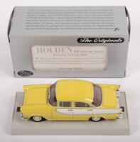 HOLDEN FB SEDAN:&nbsp;A 1:43 scale Holden FB sedan, this one is finished in yellow over white&nbsp;paintwork
