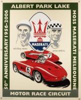 ALBERT PARK: A limited edition (44/100) 50th anniversary 1956-2006 Albert Park Lake motor race circuit enamel sign featuring Stirling Moss and Jean Behra [Location: Melbourne]
