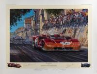 ALFA ROMEO: A limited edition print (400/500) by Nicholas Watts titled "Targa Florio 1971" signed by Toine Hezemans, Nino Vaccarella, Gerard Larrousse and artist, numbered 400/500