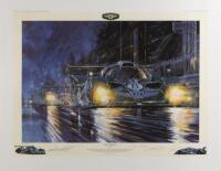 BENTLEY: A limited edition print (400/850) by Nicholas Watts titled "Bentley Returns", signed by Butch Leitzinger, Eric van de Poele, Andy Wallace and artist