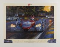 FRANK BIELA / EMANUELE PIRRO / TOM KRISTENSEN: A limited edition print (400/500) by Nicholas Watts titled "Audi at Le Mans", signed in pencil by Tom Kristensen, Frank Biela, Emmanuele Pirro, Reinhardt Joest, Joachim Matheis, Ralph Juttner and Dr. Wolfgang