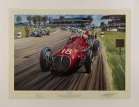 MASERATI: A limited edition print (141/500) by Nicholas Watts titled "The Italian Job" signed by Luigi Villoresi 'Gigi' and artist