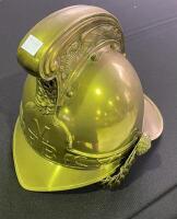 MFB: A modern reproduction MFB 'Metropolitan Fire Brigade' brass helmet by 'The Brass Helmet Co' Size 8, serial no.7434. Approx 25cm high [SALEROOM NOTICE] - 2