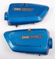 YAMAHA SIDE COVERS: A pair of blue OHC&nbsp;650 Yamaha side covers, missing chrome trim&nbsp;[Location: Melbourne]