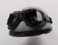 KUNOH HELMET: A Kunoh Japanese helmet with Kangaroo sticker on front and glass goggles. [Location: Melbourne]