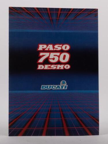DUCATI 750: A colour fold out Ducati 750 Paso/Desmo 1986 sales brochure, photographs to inside, specifications to rear page [Location: Melbourne]