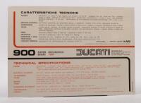 900 SS: A extremley rare single sheet colour sales brochure for the 1975 Ducati 900 SS Desmo, technical specifications to rear in English & Italian text, A4 sized [Location: Melbourne] - 2