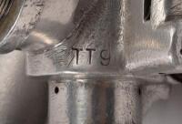 CARBURETTOR: An AMAL racing carburettor with a 1 1/16inch (27mm) throat size, external float chamber, has TT9&nbsp;stamped on the body, also has Q8A&nbsp;stamped on body [Location: Melbourne] - 5