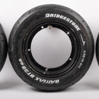 VESPA: Three black Vespa rims fitted with Bridgestone 3.50-10 51J tyres. - 3