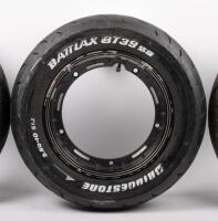 VESPA: Three black Vespa rims fitted with Bridgestone 3.50-10 51J tyres. - 7